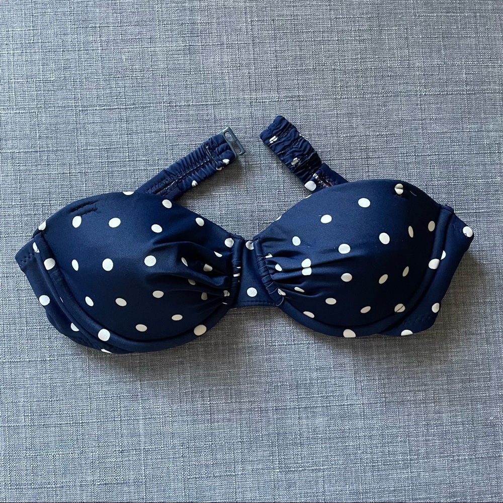 Navy with White Polka Dot Strapless Bikini Top